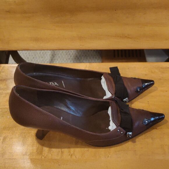Prada size 37.5 brown and black authenticated kitten heels Made in Italy - Picture 7 of 16